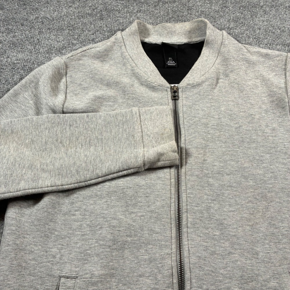 H&M Bomber Jacket Mens L Gray Ribbed Full Zip Pockets Casual